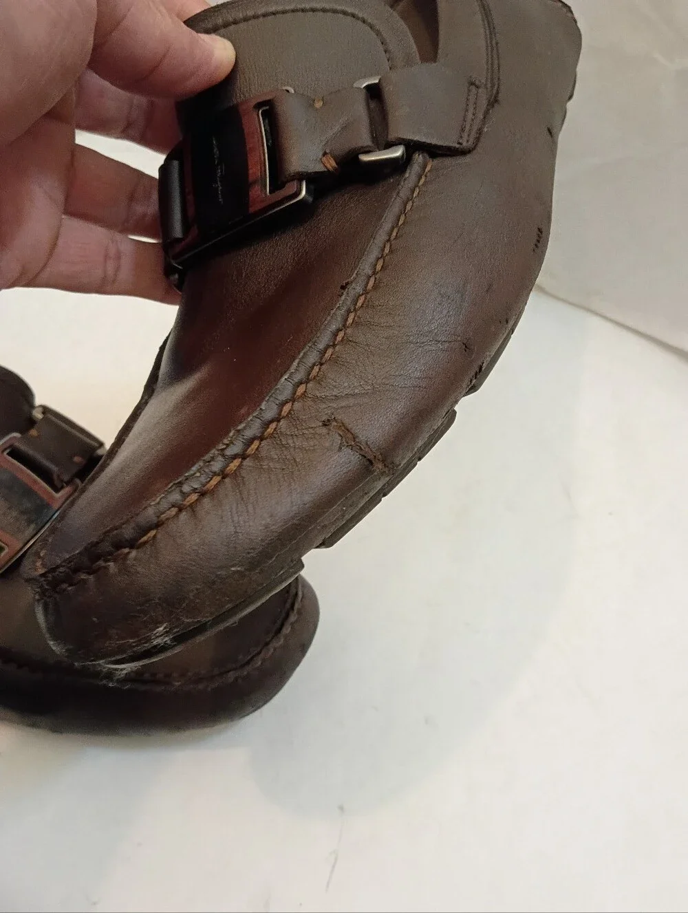 FERRAGAMO MENS Driving Loafers Big Buckle Size 8.5